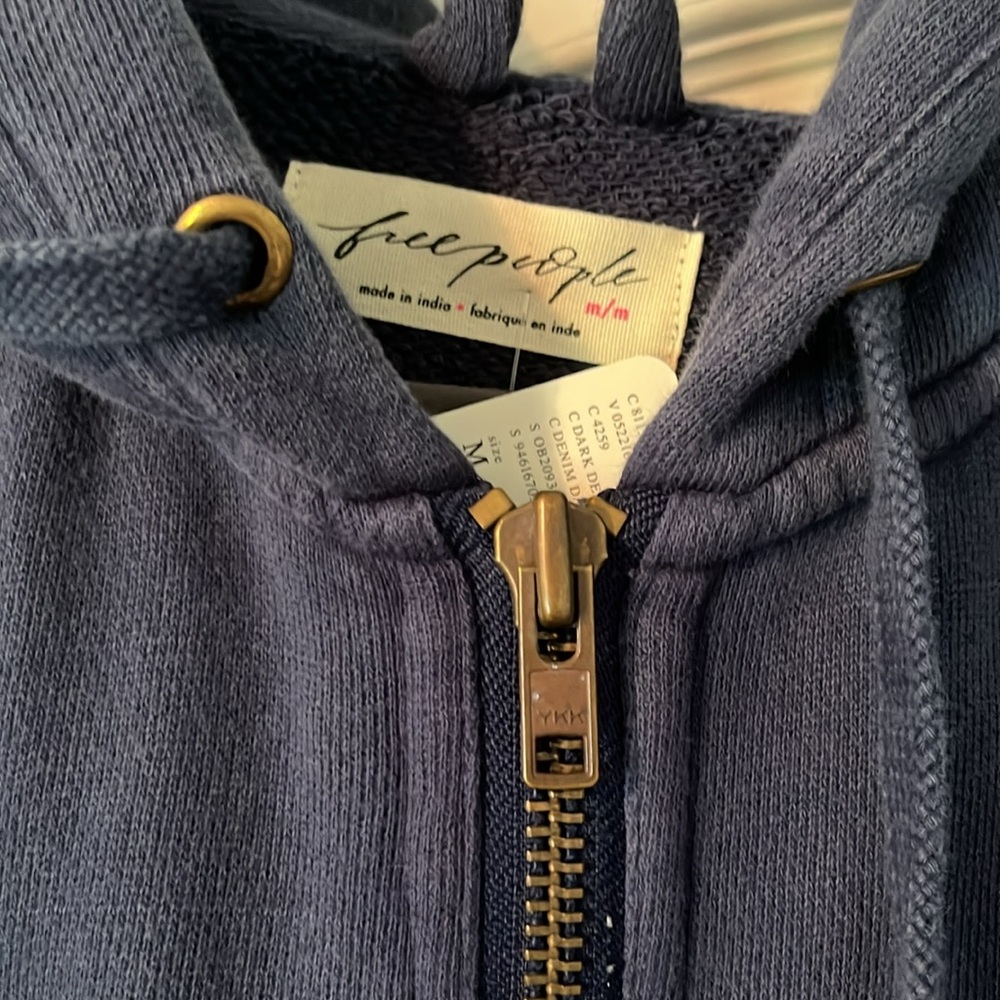 Free People Blue Double Zip Redwood Cardi Cotton Hoodie Oversized Medium NWT - Picture 7 of 14